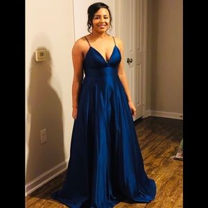 Betsy & Adam Satin Evening Gown Royal Blue